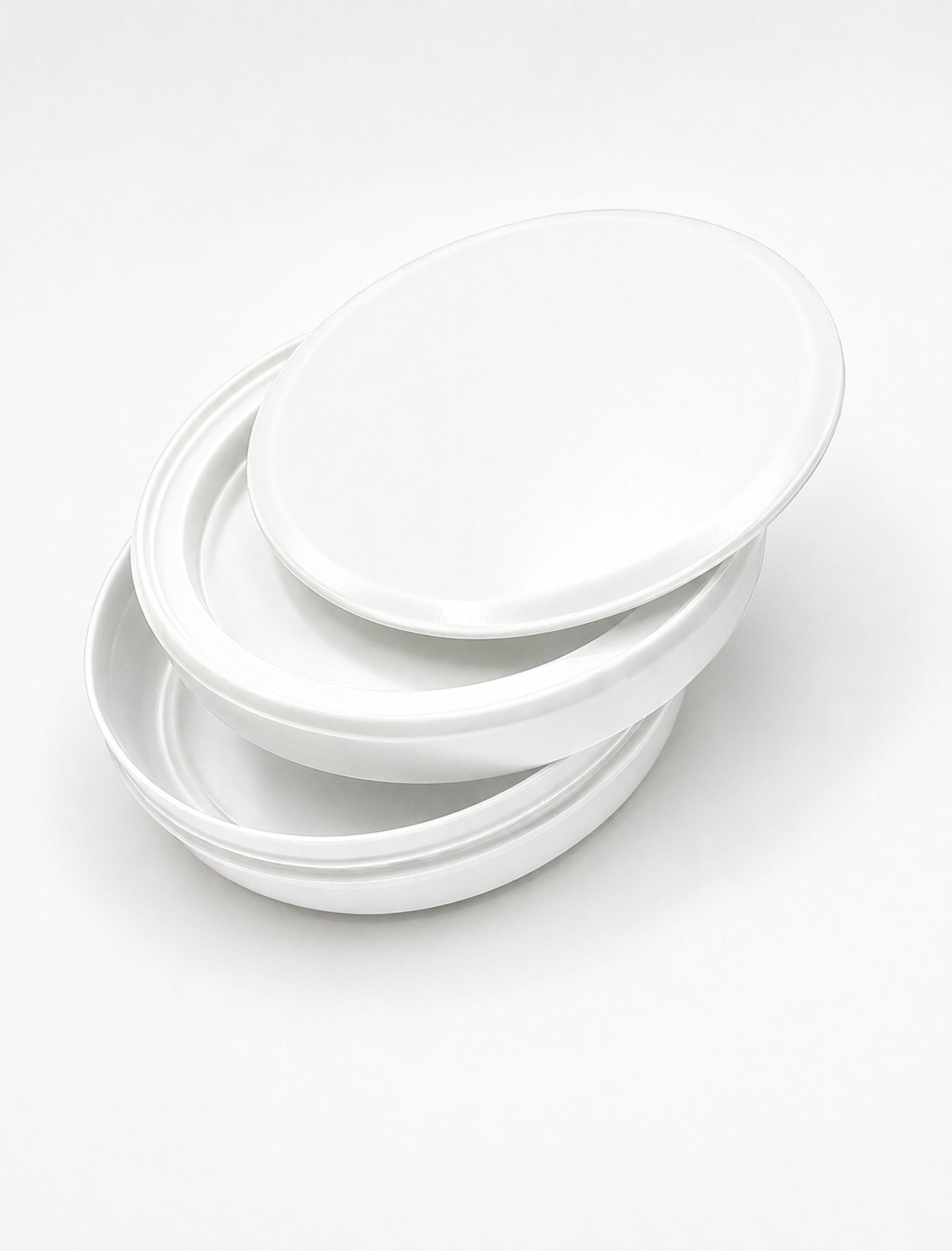 Three-piece white plastic pouch container